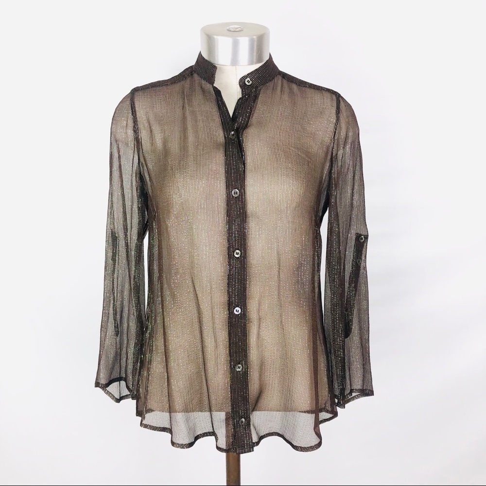 BCBGMAXAZRIA iridescent sheer button up - Picture 1 of 5